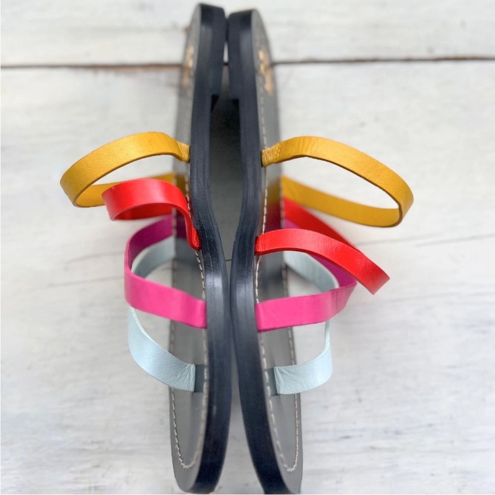 Tory Burch Patos Flat Slide On Multi Color Strappy Leather Sandals 6.5M Shoes TB - Picture 5 of 11